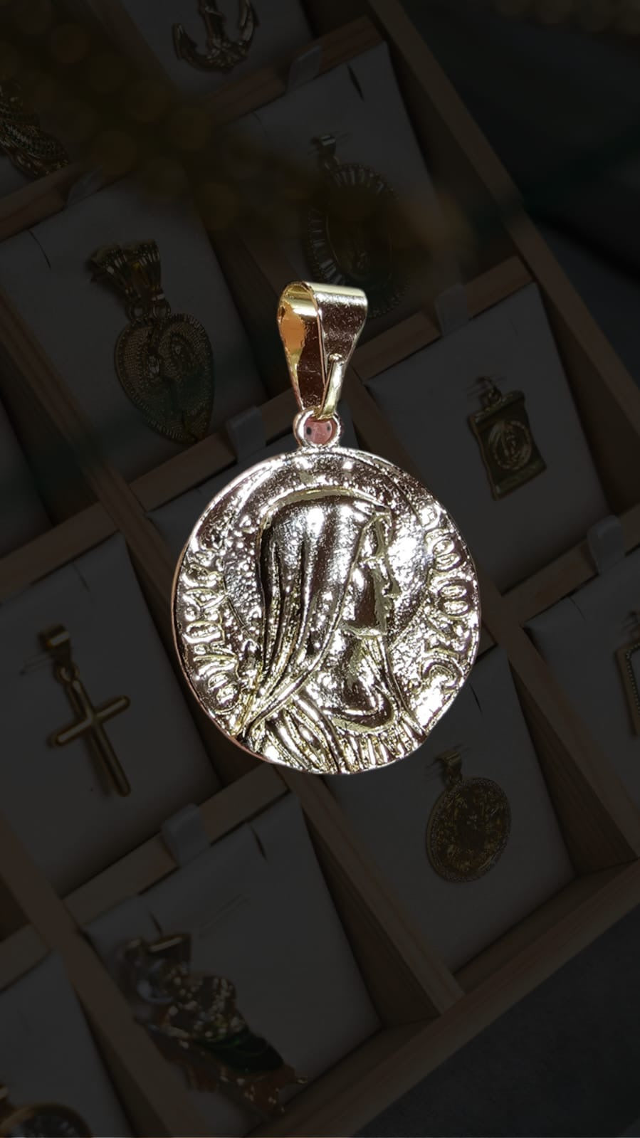 Dije rostro de Jesús y virgen 2.5cm Oro Laminado doble cara